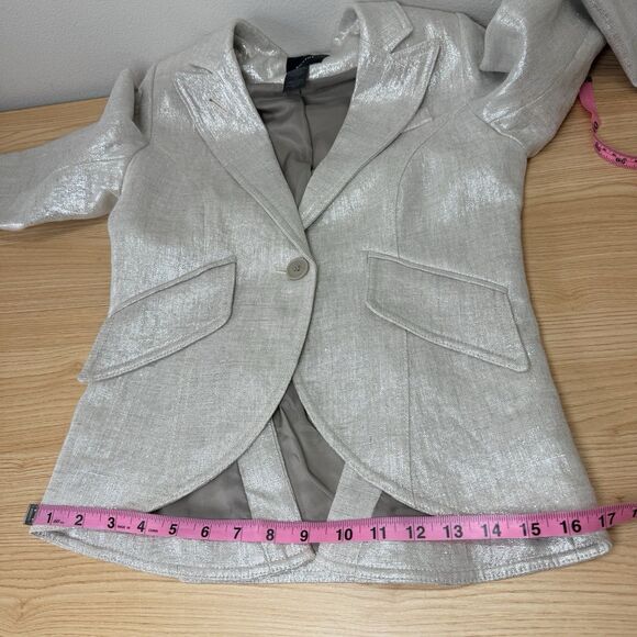 Smythe 100% Linen One Button Blazer Pewter Size 2 Career Office Siren Mob Wife - Picture 10 of 12